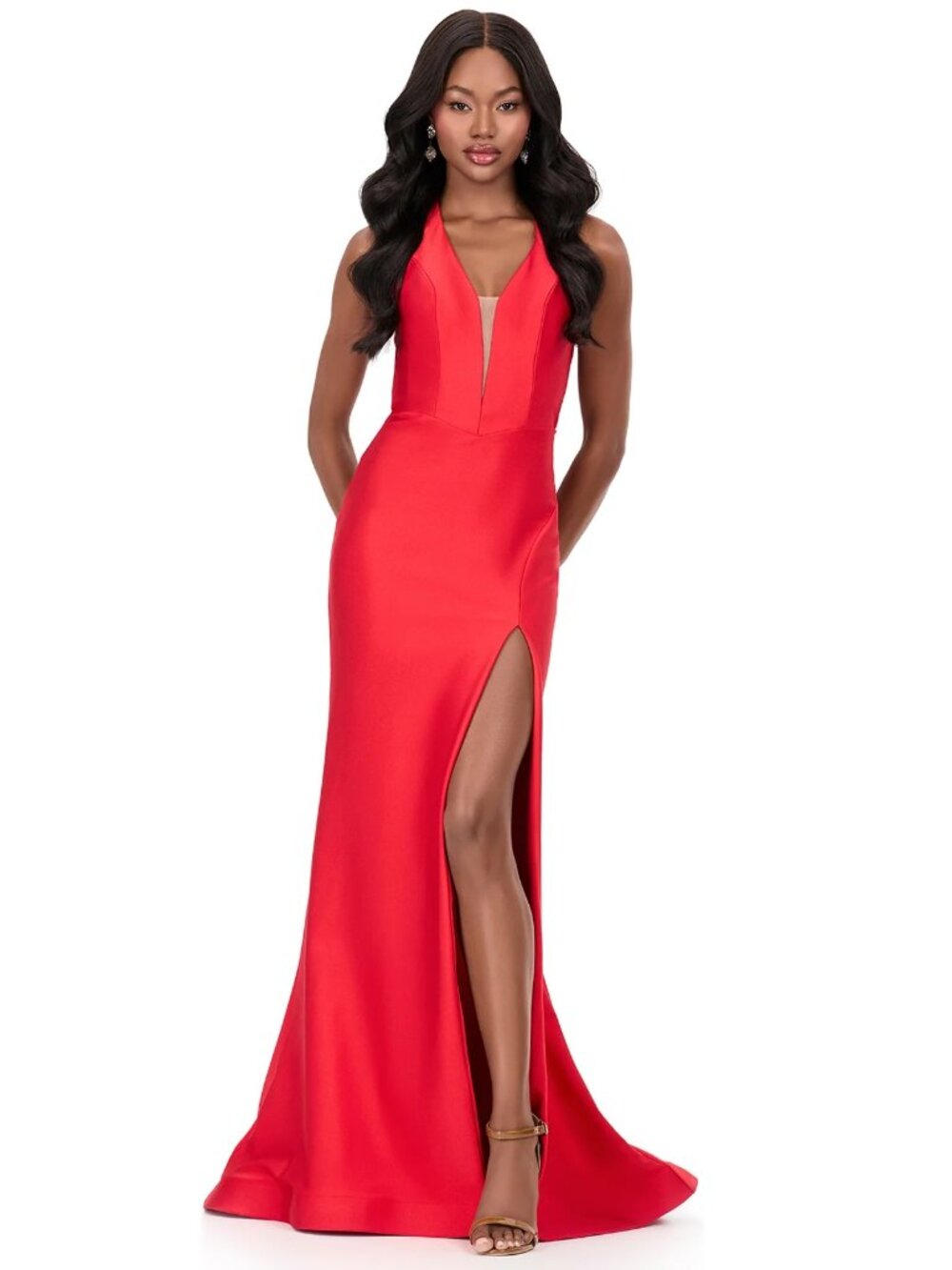 NWT Ashley Lauren Style 12161 Size 8 Red Jersey Fitted Prom Pageant Gown